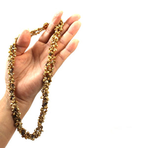 Three-Strand Golden-Green Keshi Pearl Necklace with Smoky Quartz