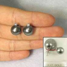 Load image into Gallery viewer, Charming Gray Green Tahitian Pearl Diamond Stud Earrings – 14k White Gold