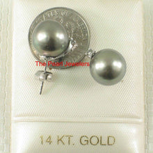 Load image into Gallery viewer, Charming Gray Green Tahitian Pearl Diamond Stud Earrings – 14k White Gold