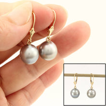 Load image into Gallery viewer, 14k Yellow Gold Gray Tahitian Pearl Leverback Earrings