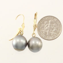 Load image into Gallery viewer, 14k Yellow Gold Gray Tahitian Pearl Leverback Earrings