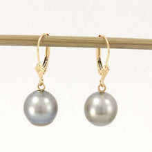 Load image into Gallery viewer, 14k Yellow Gold Gray Tahitian Pearl Leverback Earrings