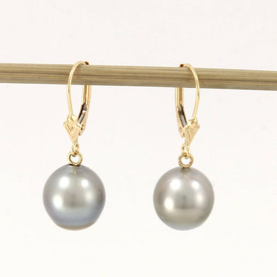 14k Yellow Gold Gray Tahitian Pearl Leverback Earrings
