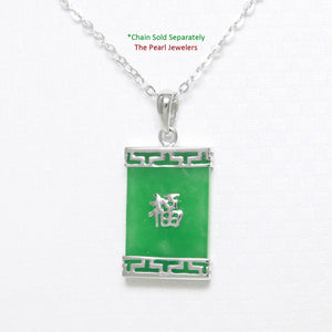Greek Key “Fu” Green Jade Pendant