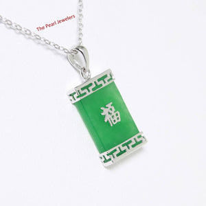 Greek Key “Fu” Green Jade Pendant