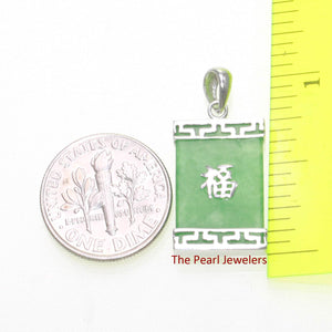 Greek Key “Fu” Green Jade Pendant