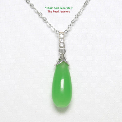 Hand-Carved Green Jade & 3 CZ Raindrop Pendant