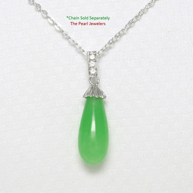 Hand-Carved Green Jade & CZ Raindrop Pendant