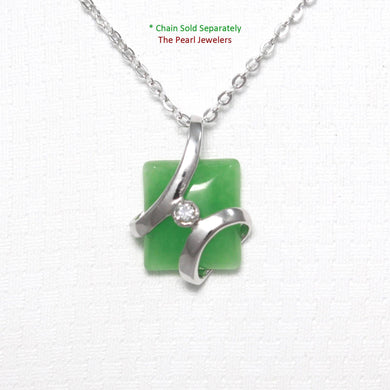 Green Jade & CZ Sterling Silver Pendant