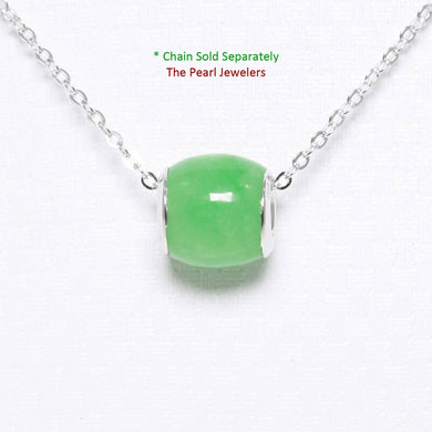 Green Jade Drum Sterling Silver Bead Pendant