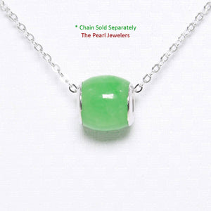 Green Jade Drum Sterling Silver Bead Pendant