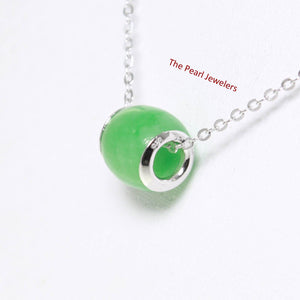 Green Jade Drum Sterling Silver Bead Pendant