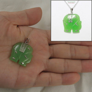 Green Jade Elephant Sterling Silver Pendant
