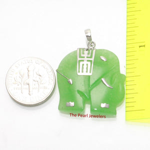 Green Jade Elephant Sterling Silver Pendant