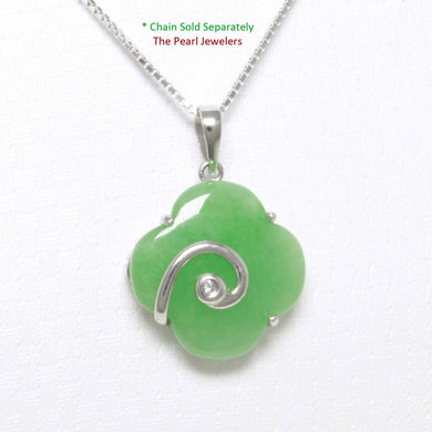 Green Jade Flower Sterling Silver Pendant Necklace
