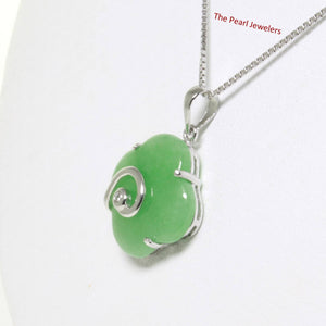 Green Jade Flower Sterling Silver Pendant Necklace