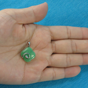 Green Jade Flower Sterling Silver Pendant Necklace