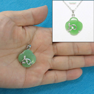 Green Jade Flower Sterling Silver Pendant