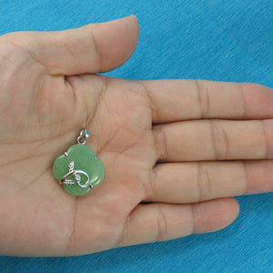 Green Jade Flower Sterling Silver Pendant