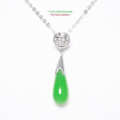 Green Jade “FU” Raindrop Sterling Silver Pendant