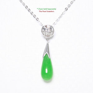 Green Jade “FU” Raindrop Sterling Silver Pendant