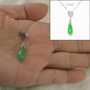 Green Jade “FU” Raindrop Sterling Silver Pendant