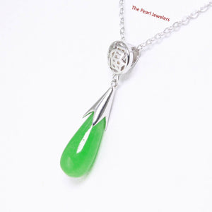 Green Jade “FU” Raindrop Sterling Silver Pendant