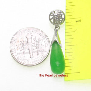 Green Jade “FU” Raindrop Sterling Silver Pendant