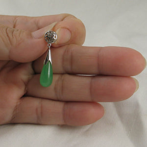 Green Jade “FU” Raindrop Sterling Silver Pendant
