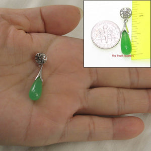 Green Jade “FU” Raindrop Sterling Silver Pendant