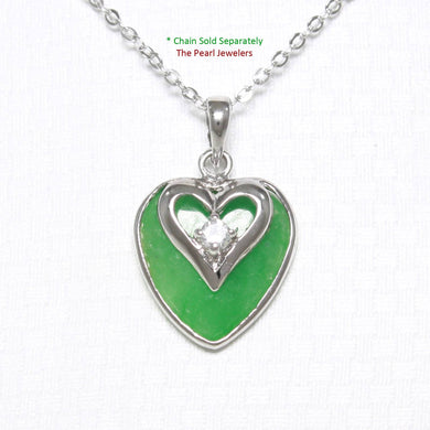 Green Jade Heart CZ Sterling Silver Pendant
