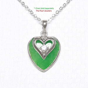 Green Jade Heart CZ Sterling Silver Pendant