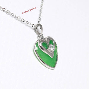 Green Jade Heart CZ Sterling Silver Pendant