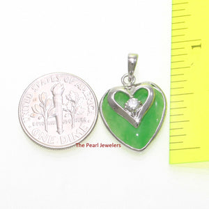 Green Jade Heart CZ Sterling Silver Pendant