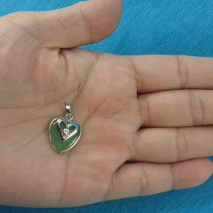 Green Jade Heart CZ Sterling Silver Pendant