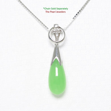 Green Jade Raindrop Sterling Silver Pendant