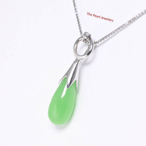 Green Jade Raindrop Sterling Silver Pendant