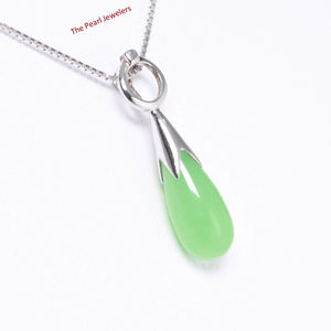 Green Jade Raindrop Sterling Silver Pendant