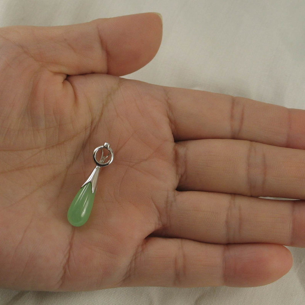 Green Jade Raindrop Sterling Silver Pendant