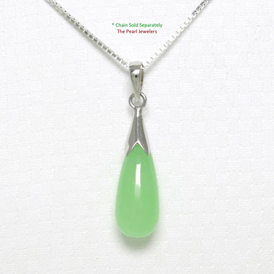 925 Sterling Silver Bale Hand Crafted Raindrop Shape Green Jade Pendant - TPJ