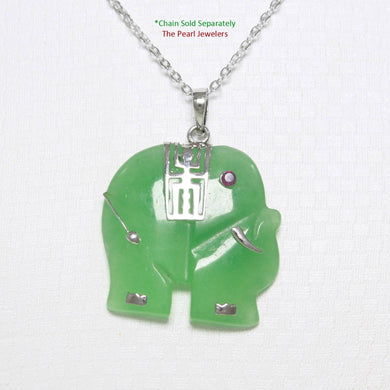 Green Jade & Red Crystal Elephant Pendant