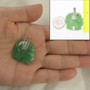 Green Jade & Red Crystal Elephant Pendant