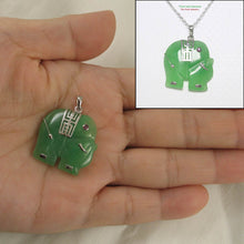 Load image into Gallery viewer, Green Jade &amp; Red Crystal Elephant Pendant