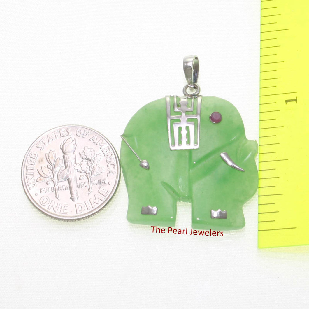 Green Jade & Red Crystal Elephant Pendant