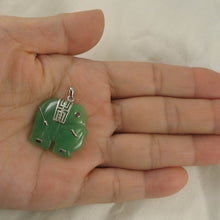 Load image into Gallery viewer, Green Jade &amp; Red Crystal Elephant Pendant