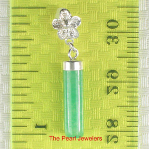 Green Jade Tube Pendant with Plumeria Bale