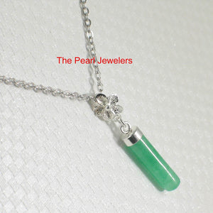 Green Jade Tube Pendant with Plumeria Bale
