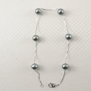 14k White Gold Grey Cultured Pearl Handcrafted Tin-Cup Bracelet