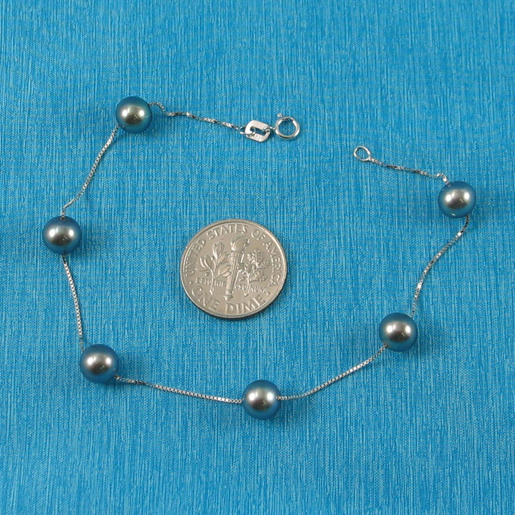 14k White Gold Grey Cultured Pearl Handcrafted Tin-Cup Bracelet