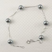 Load image into Gallery viewer, 14k White Gold Grey Cultured Pearl Handcrafted Tin-Cup Bracelet